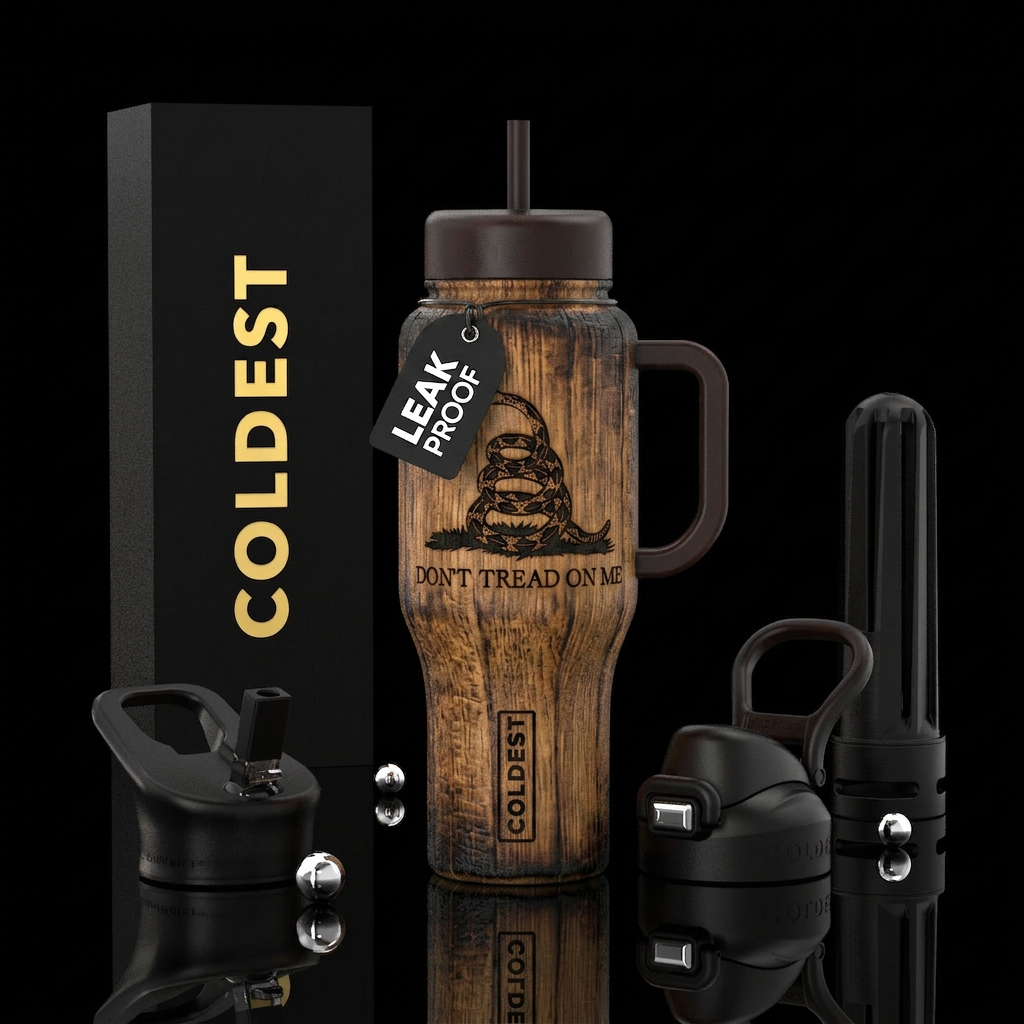 Charred whiskey barrel staves with Dont tread on m... water bottle design