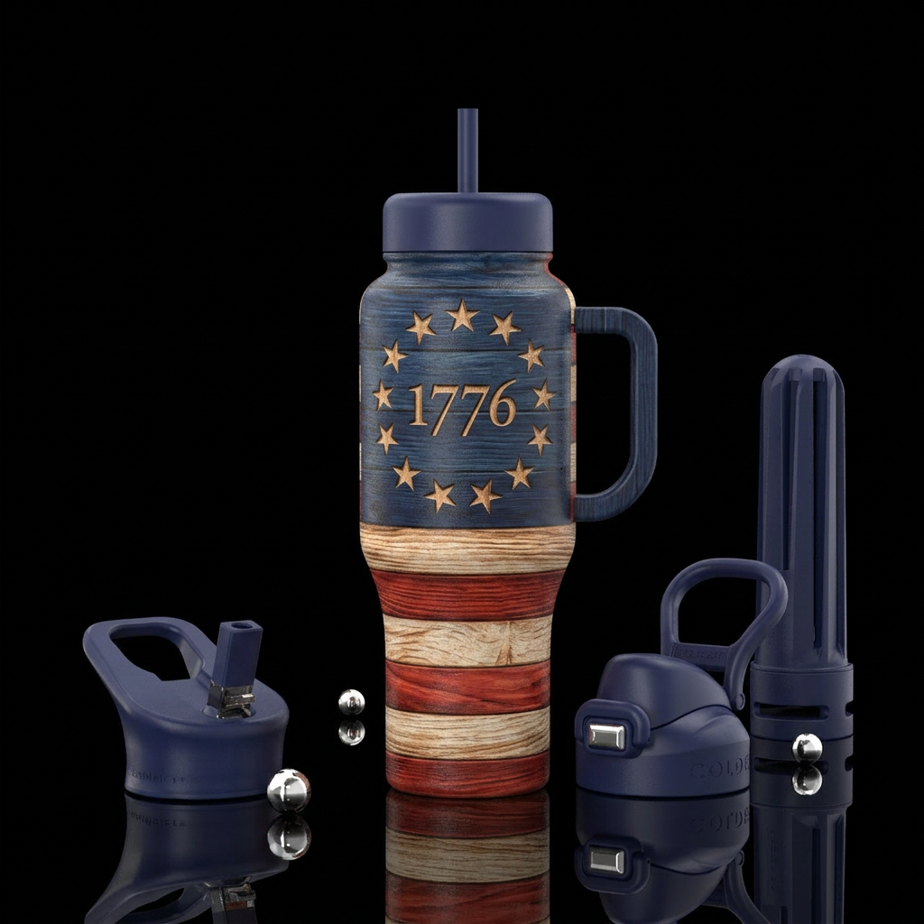 Betsy Ross wooden flag wall art, with 1776 in the ... water bottle design