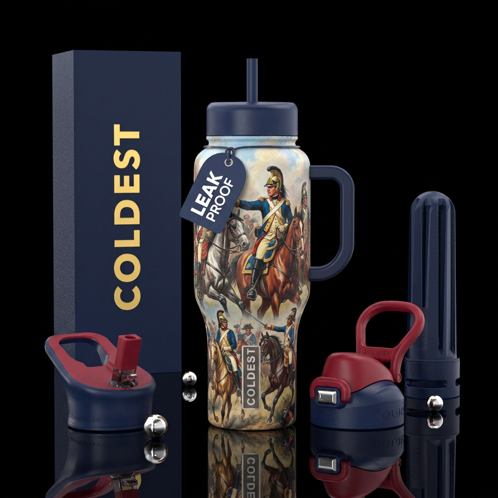 Revolutionary war era continental dragoons water bottle design