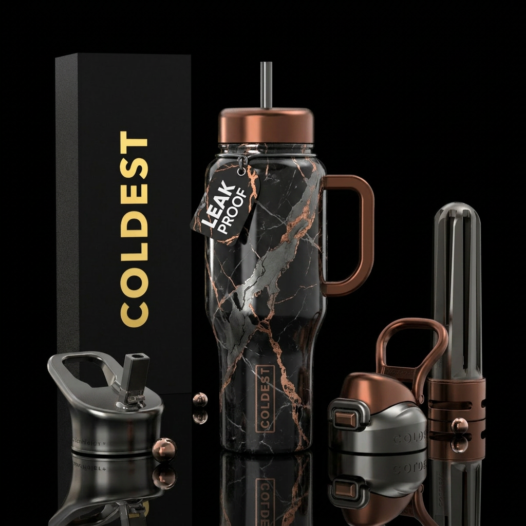 entire tumbler looks like black marble with large ... water bottle design