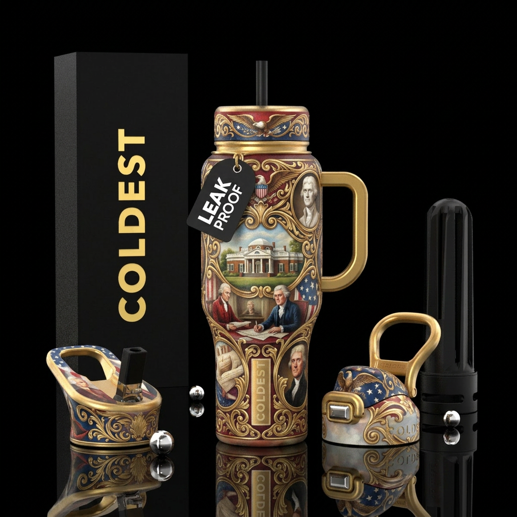 Patriotic tribute to Thomas Jefferson, historic, h... water bottle design