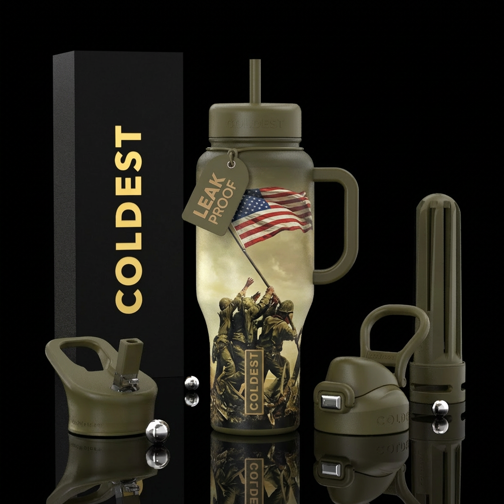 raising the US flag at bhutan ww2 chromakey water bottle design