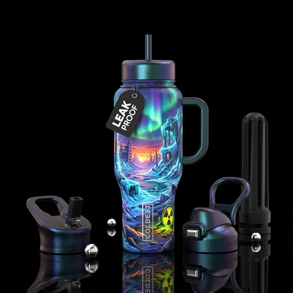 post nuclear winterscape water bottle design