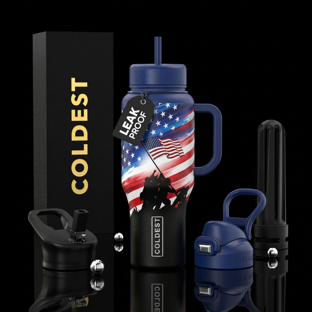 U.S. flag raised on Iwo Jima silouette water bottle design