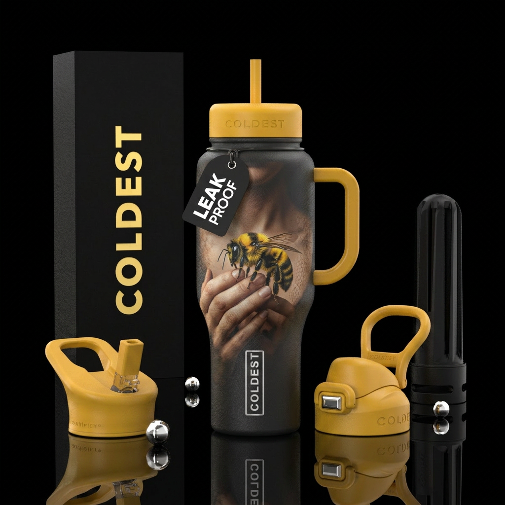holding a bee water bottle design