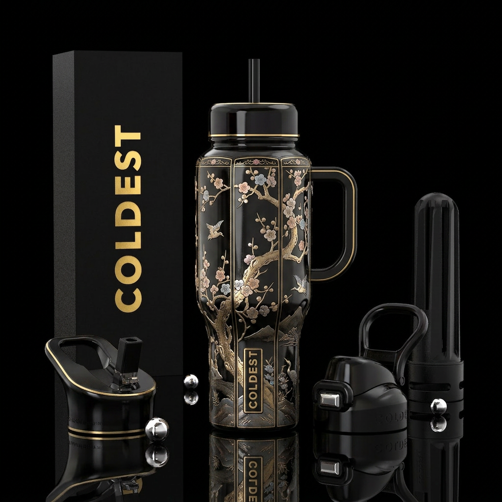 Oriental, divider, Elegant black lacquer folding s... water bottle design
