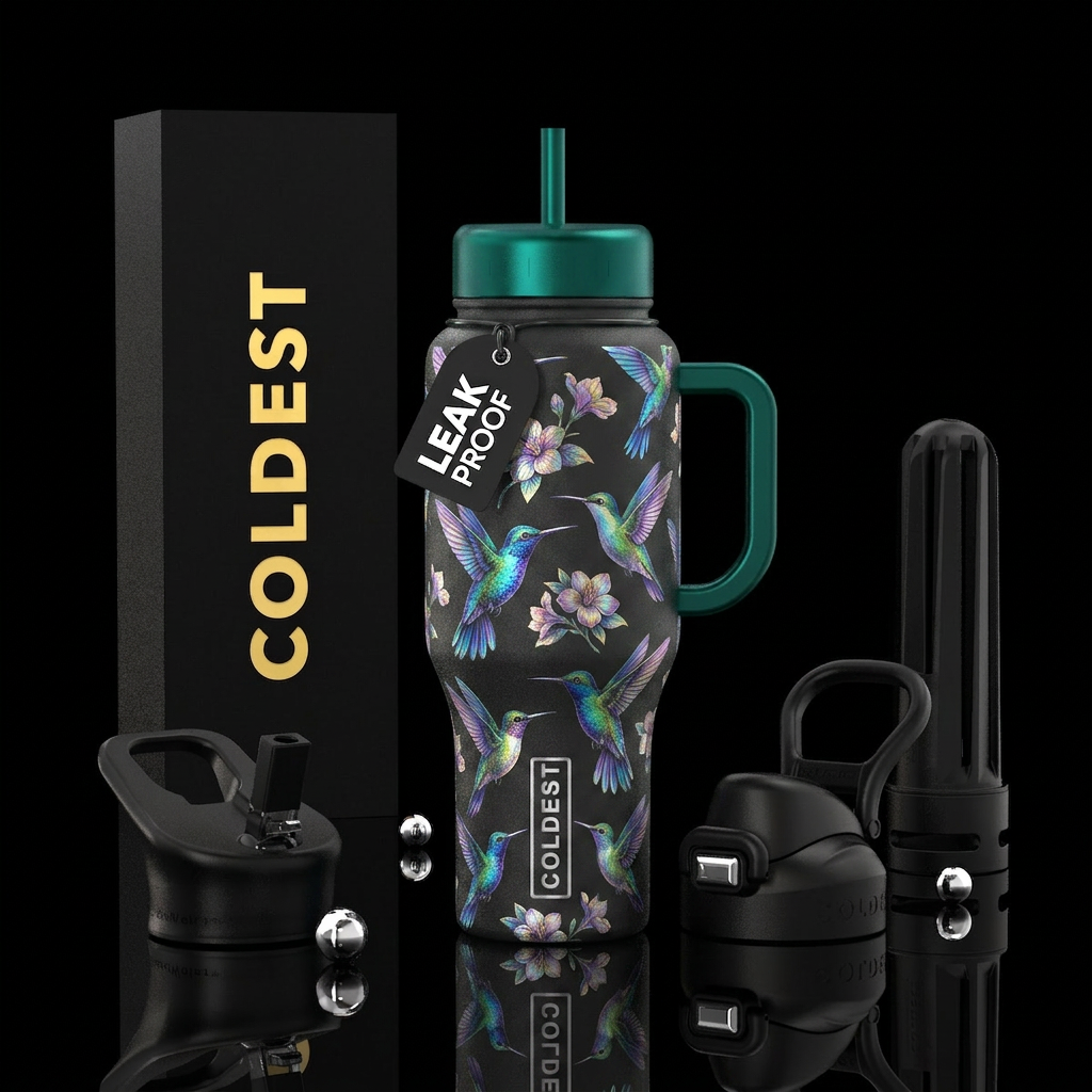 Hummingbirds, artistic, irridescent, magical, beau... water bottle design