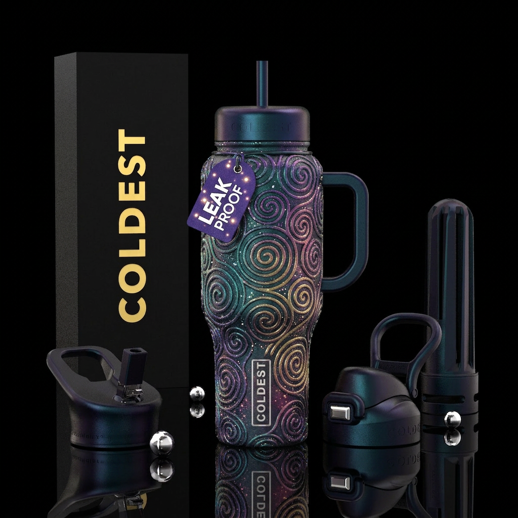 beautiul, sparkly, magical, whimsical, spirals, ma... water bottle design