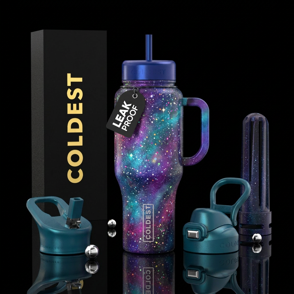 fantasy, vibrant, spray painted, whimsical, magica... water bottle design