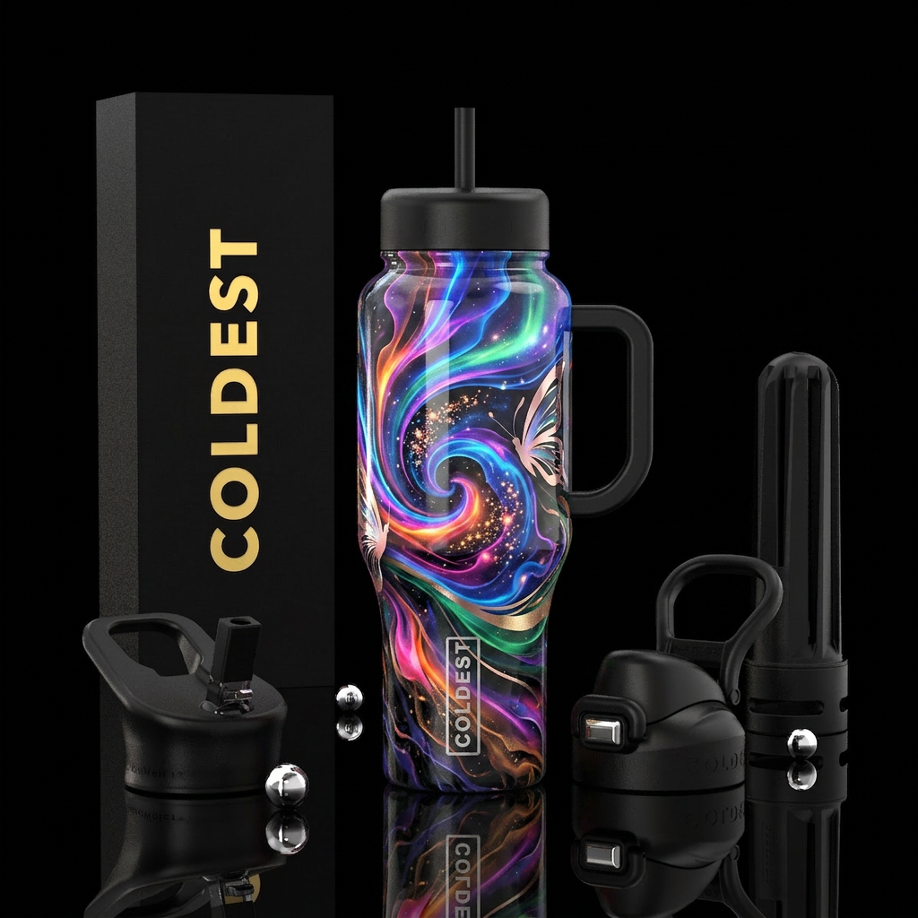 Picture a water bottle designed like a captured ex... water bottle design