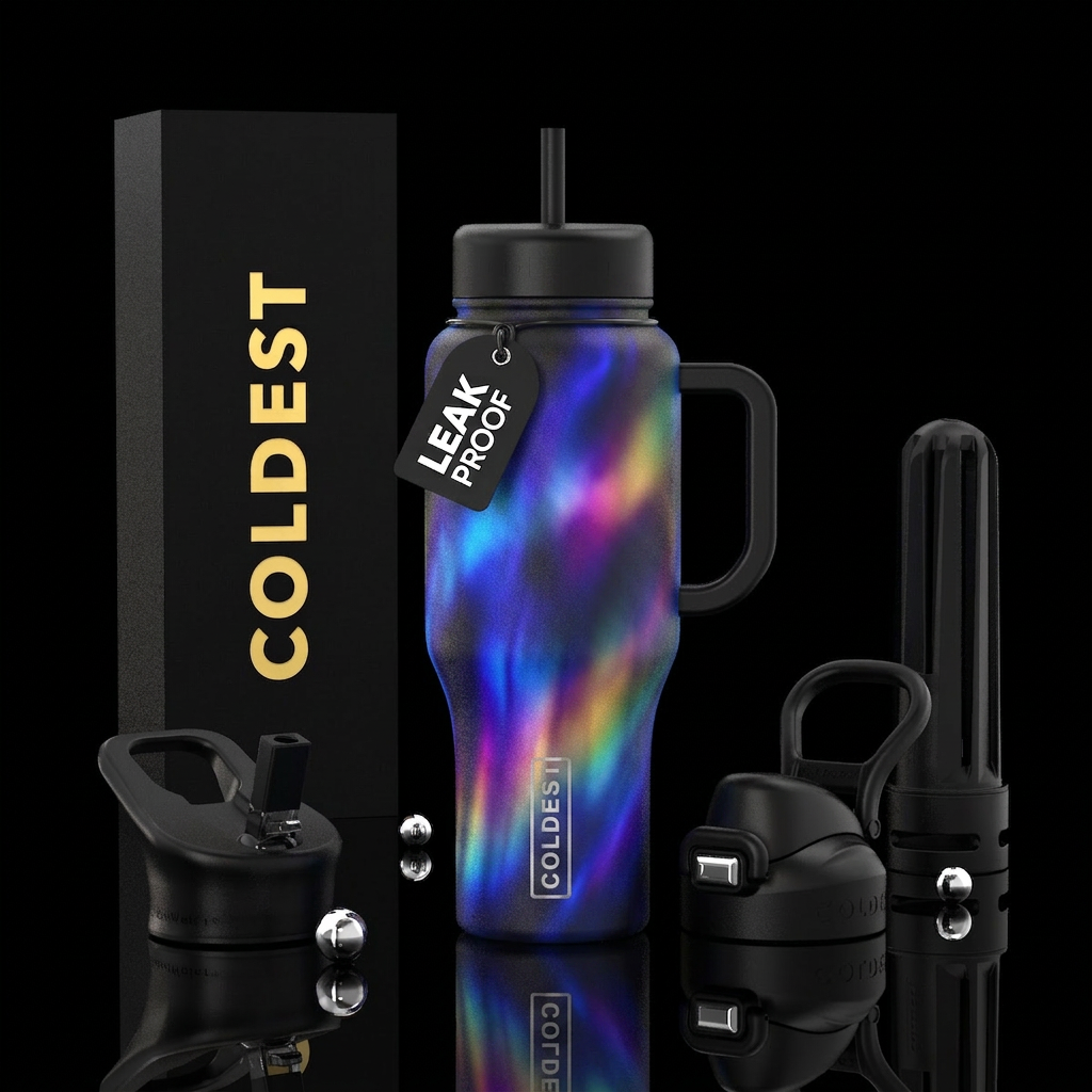 aurora, vibrant, beautiul, electric, happy mood water bottle design