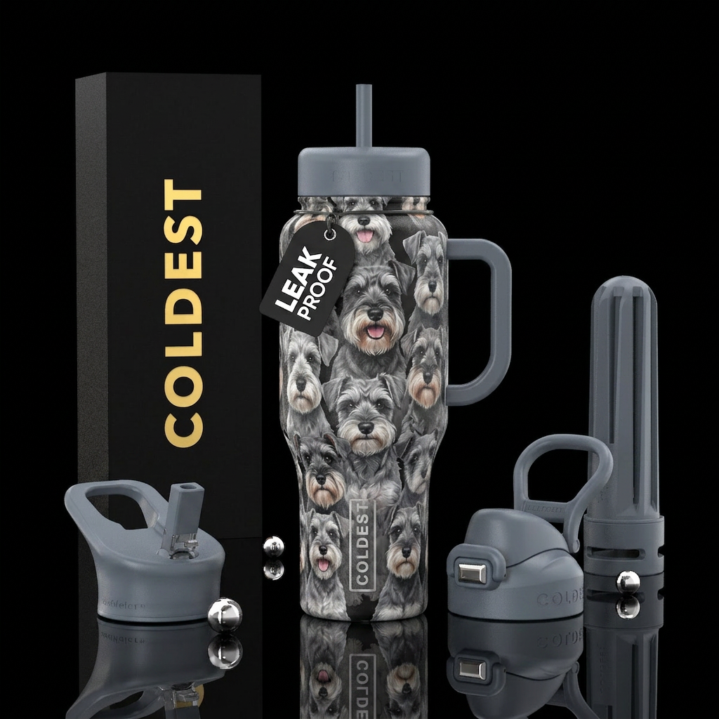 Gray mini schnauzers water bottle design
