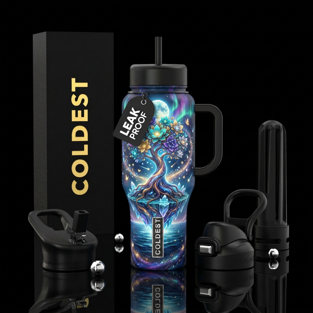 "A breathtaking celestial Tree of Life growing fro... water bottle design