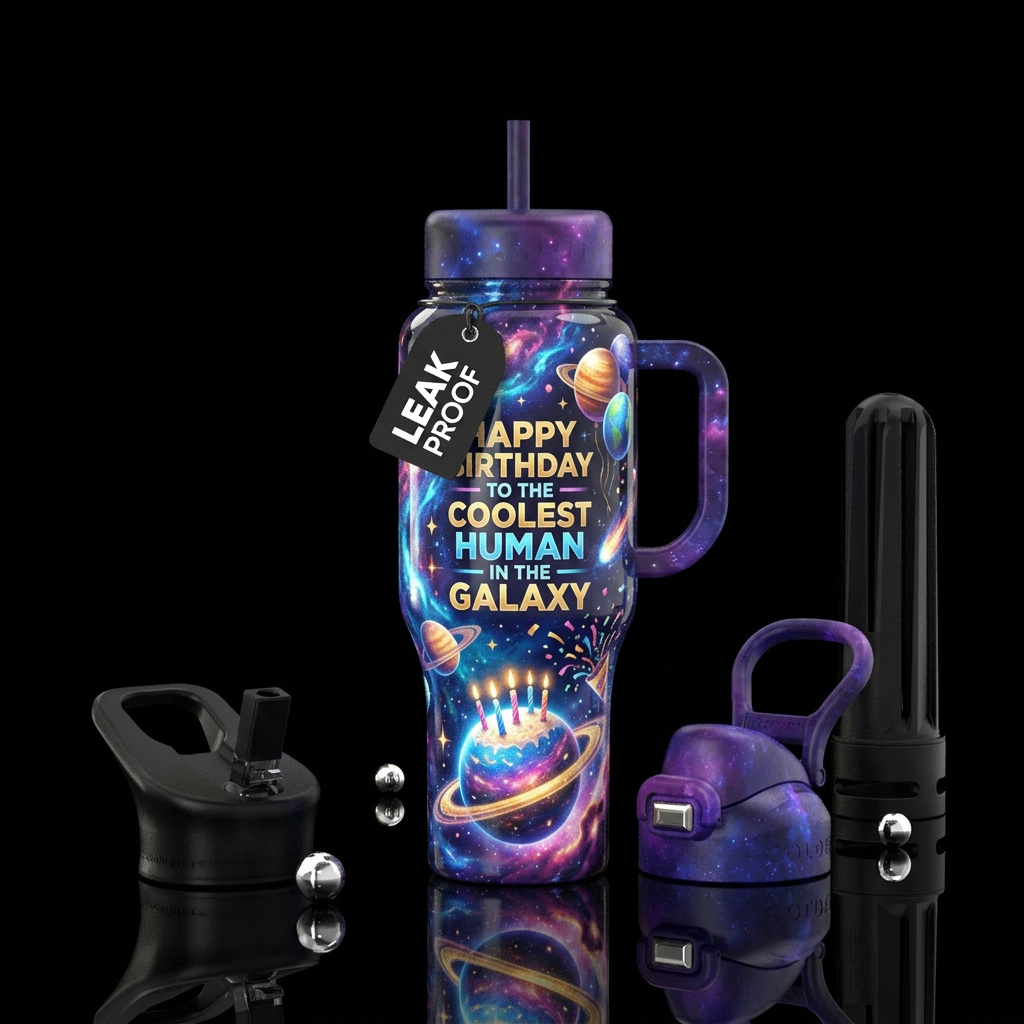 A spectacular cosmic birthday celebration wrapped ... water bottle design