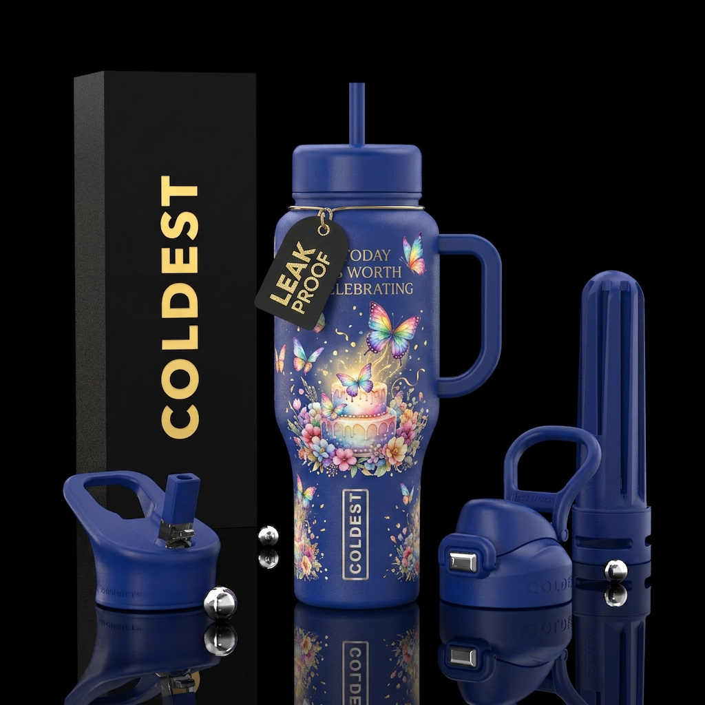 Stunning rainbow butterflies emerging from a glowi... water bottle design