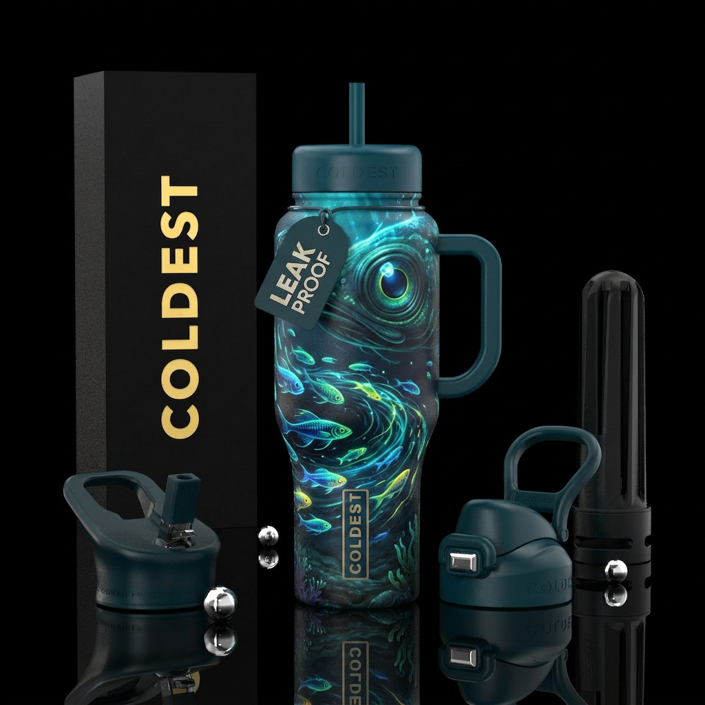 The bottle sits on the seafloor, upright and untou... water bottle design