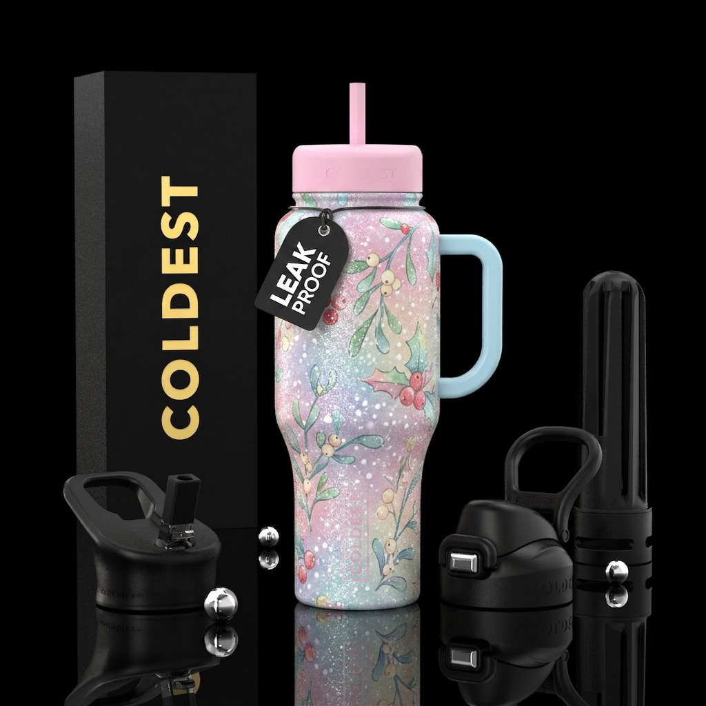 Pastel, Christmas, sparkly all over, mistletoe, ho... water bottle design