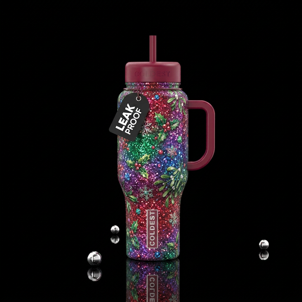 Jewel tone , Christmas, sparkly all over, mistleto... water bottle design