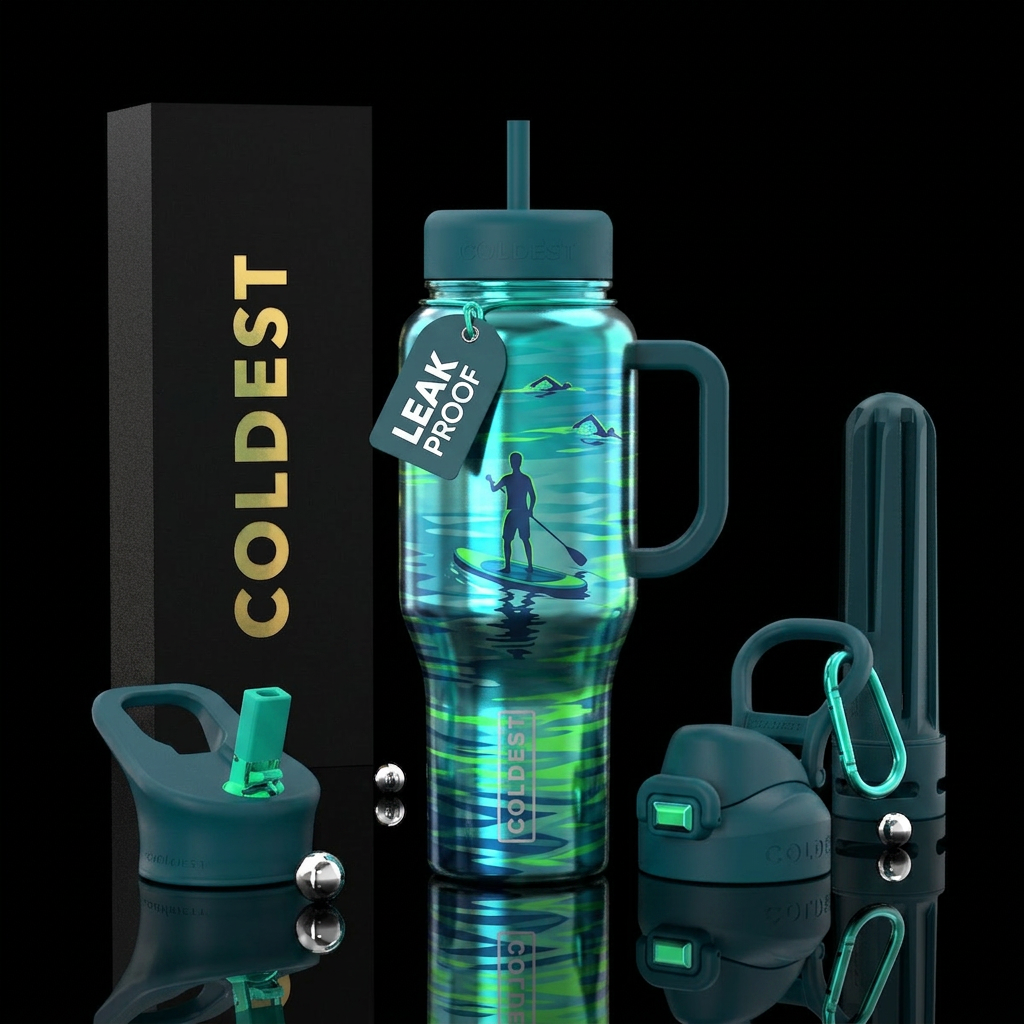 paddleboarding, metallic, swimming, water bottle design