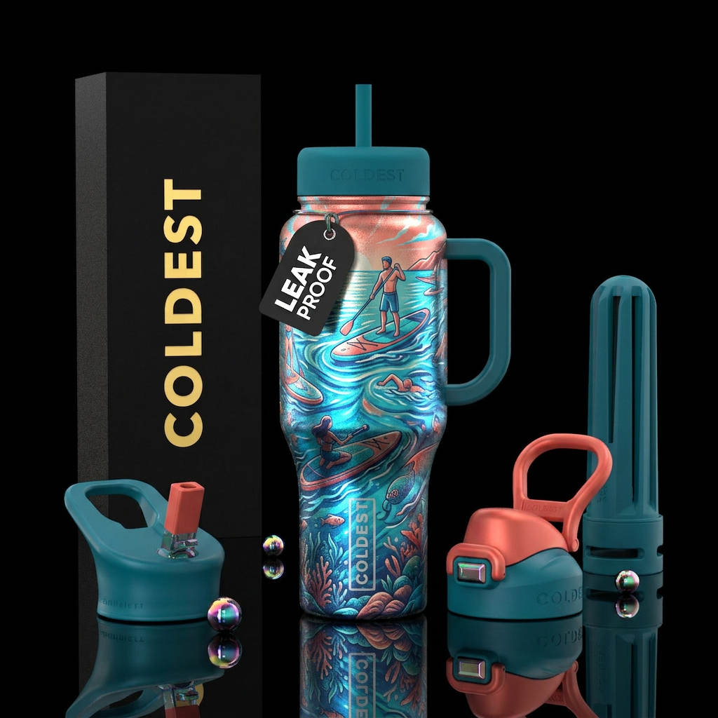 paddleboarding, metallic, swimming, water bottle design
