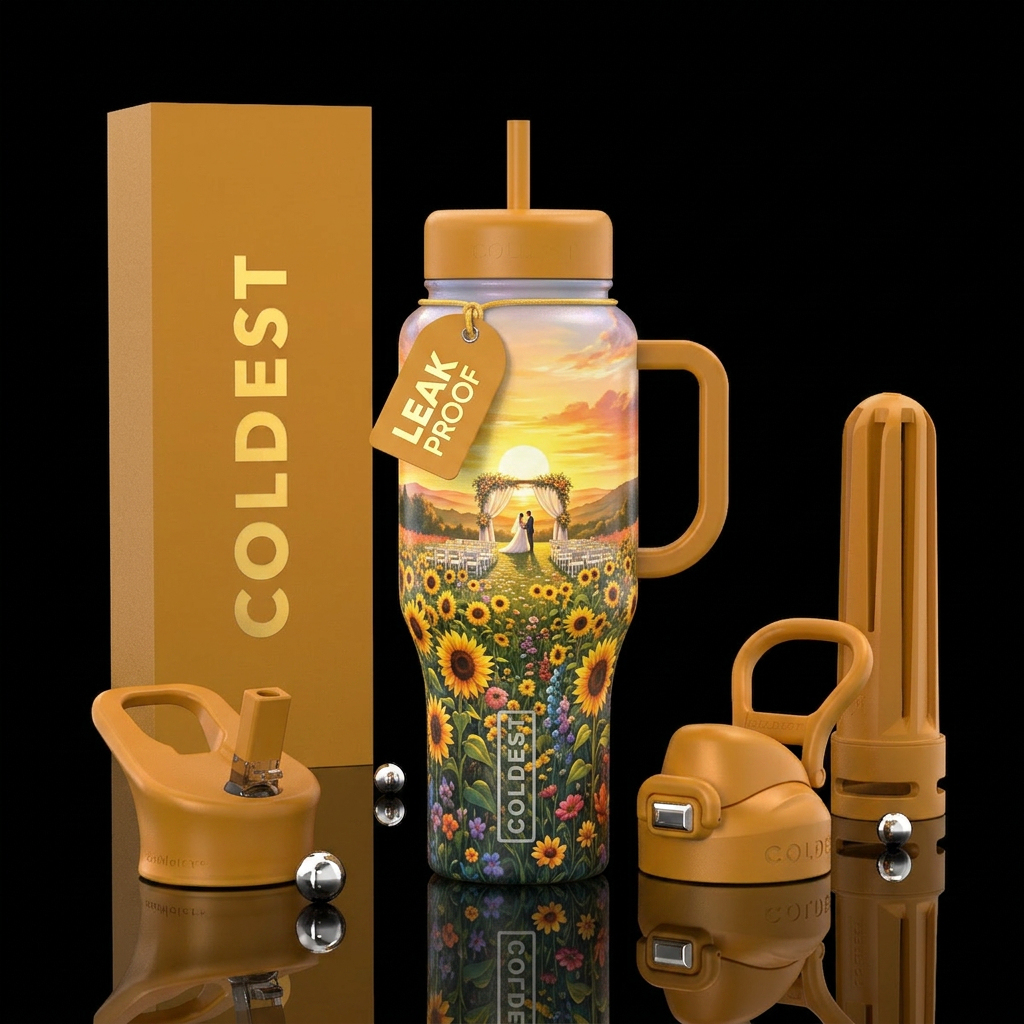 A beautiful wedding venue with a gorgeous sunrise ... water bottle design