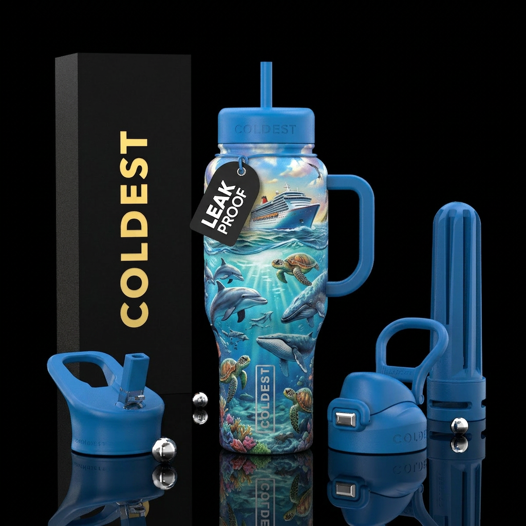 First cruise on a cruise ship surrounded by dolphi... water bottle design