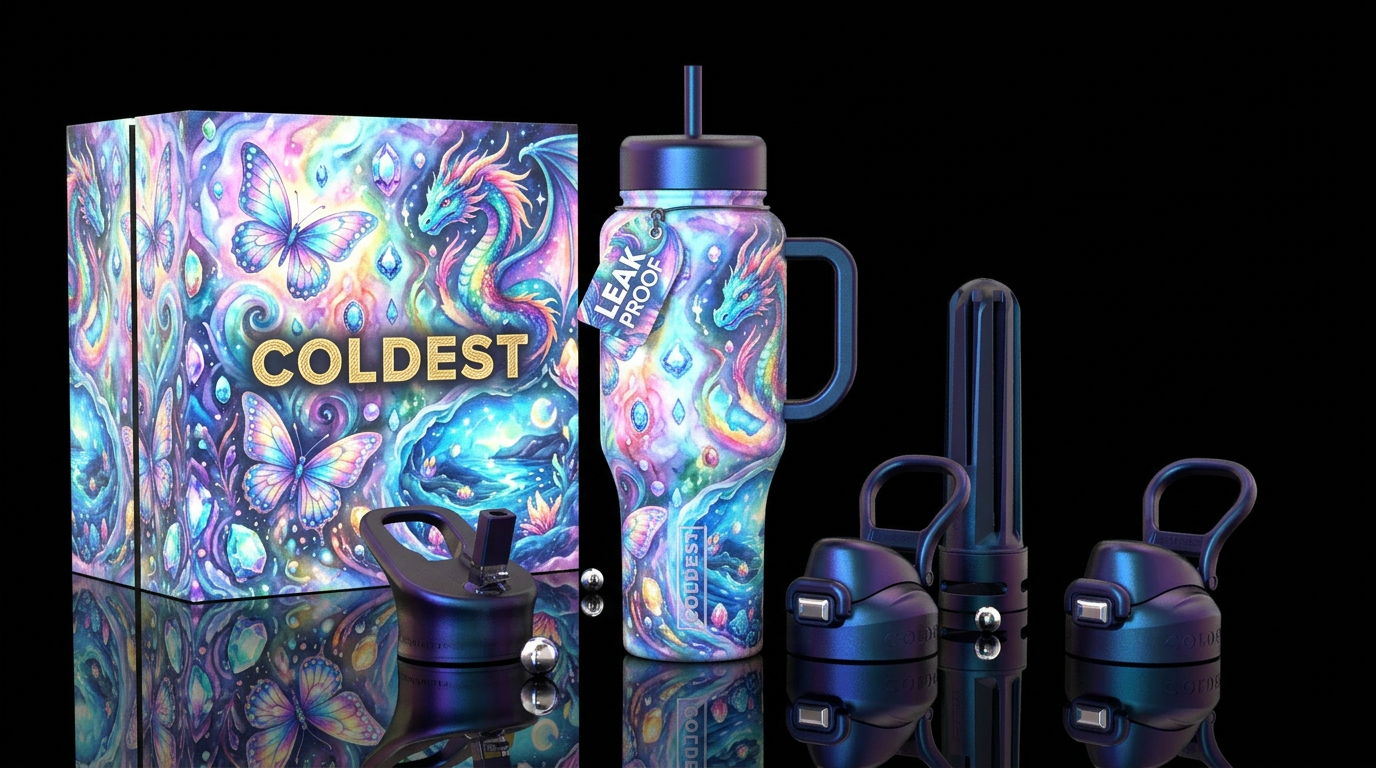 dramatic, glowie, sparkly, shiny, beautiul, vibran... water bottle design