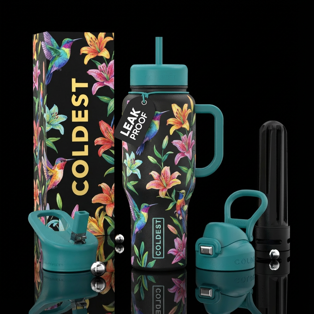 Birds and lillys water bottle design