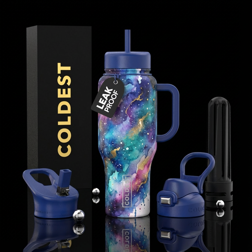 Stary night, galaxy, water color pops water bottle design