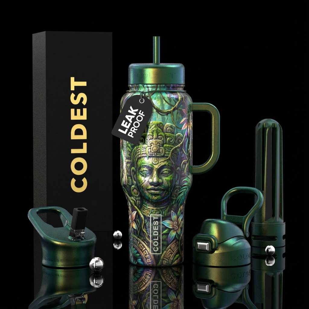 Ancient, jungle, old, realism, irridescent water bottle design