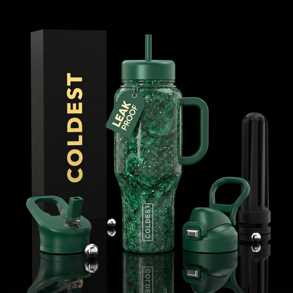 emerald, green granite, with hints for sparkle water bottle design