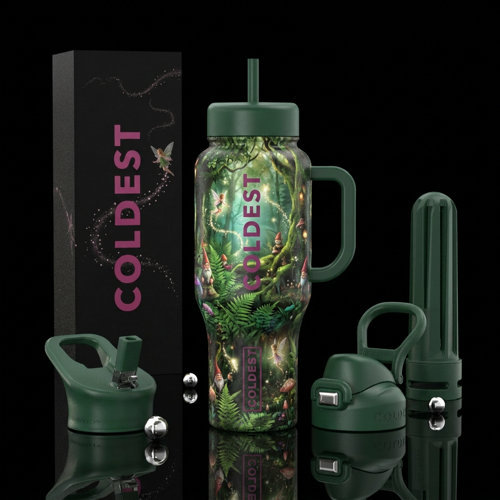 secret garden, gnomes, Faries, enchanted forest water bottle design