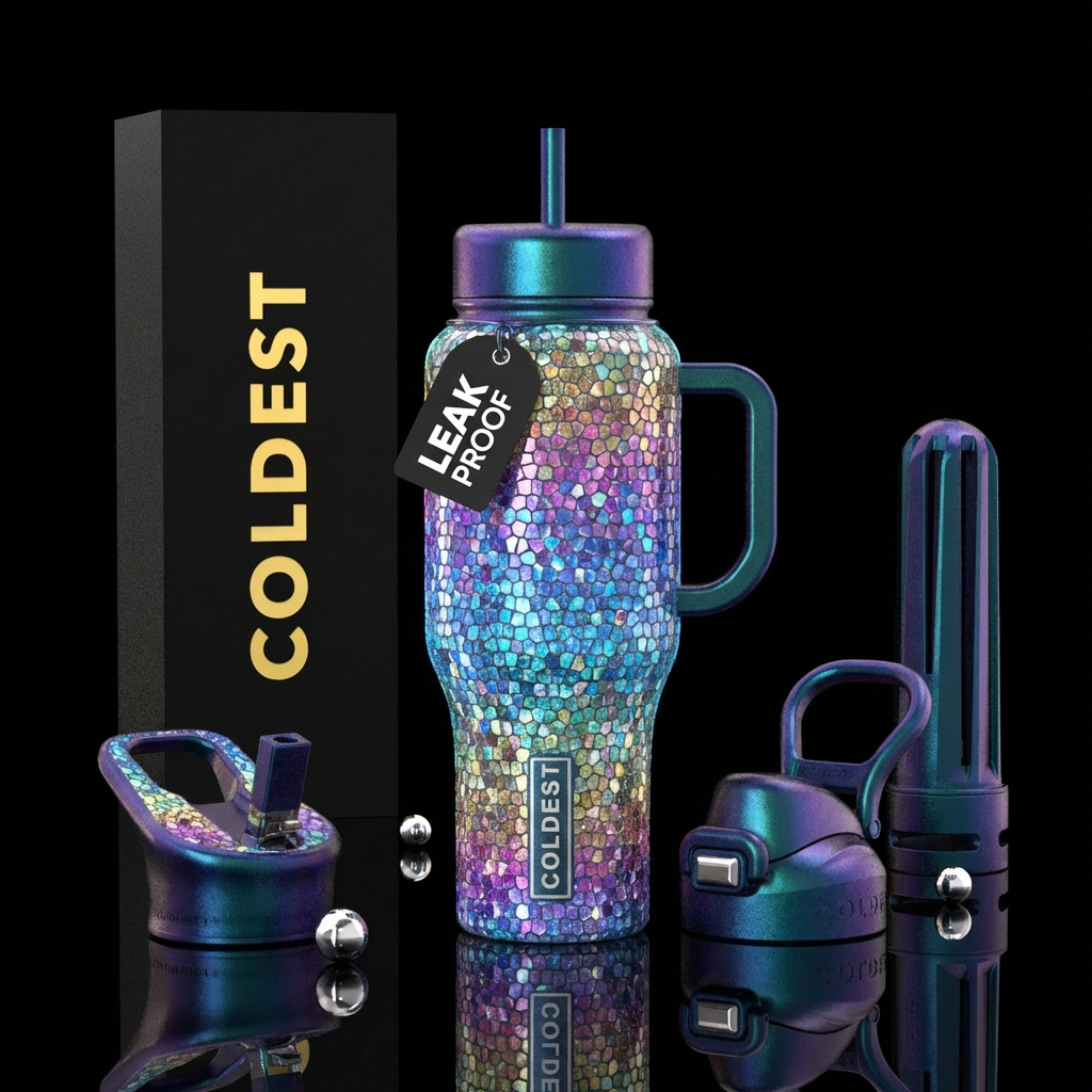 Mosaic,, gradient, glowie, shiny, sparkly, irrides... water bottle design