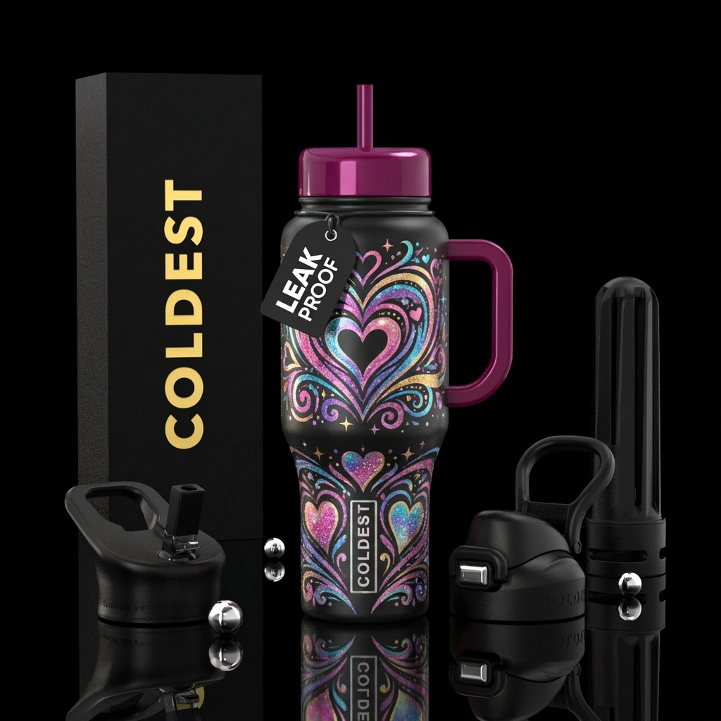 Hearts, love,, sparkly, shiny, magical, swirls, ir... water bottle design