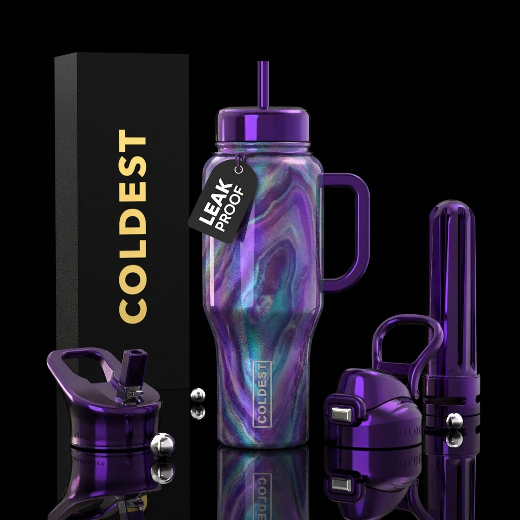 amethyst, elegant, shiny, irridescent water bottle design