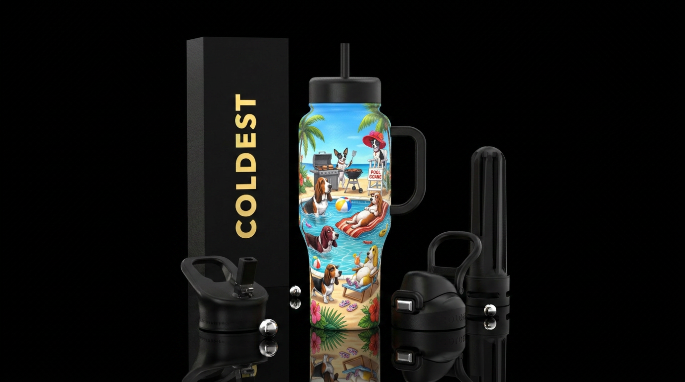 Pool Pawty water bottle design