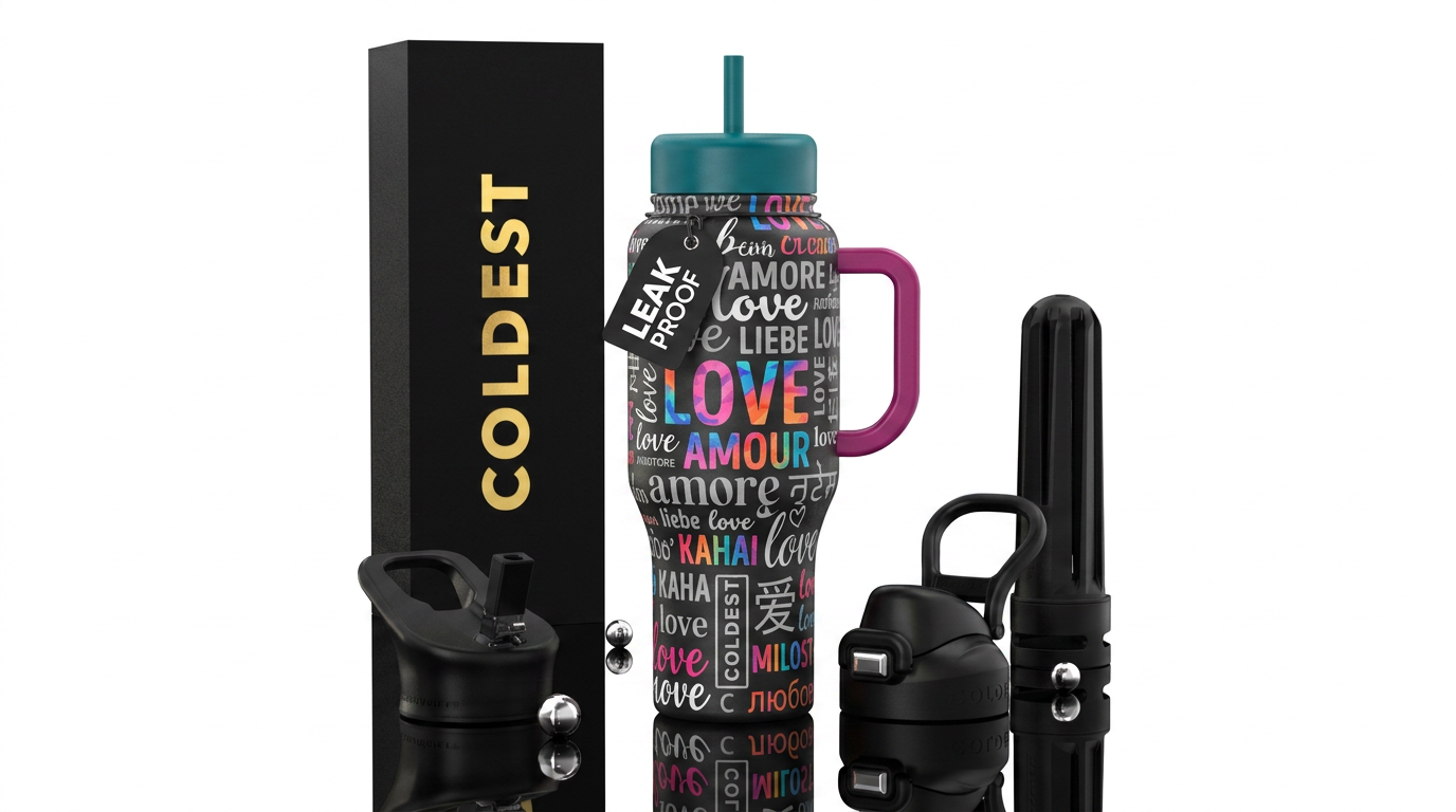 "LOVE" language water bottle design