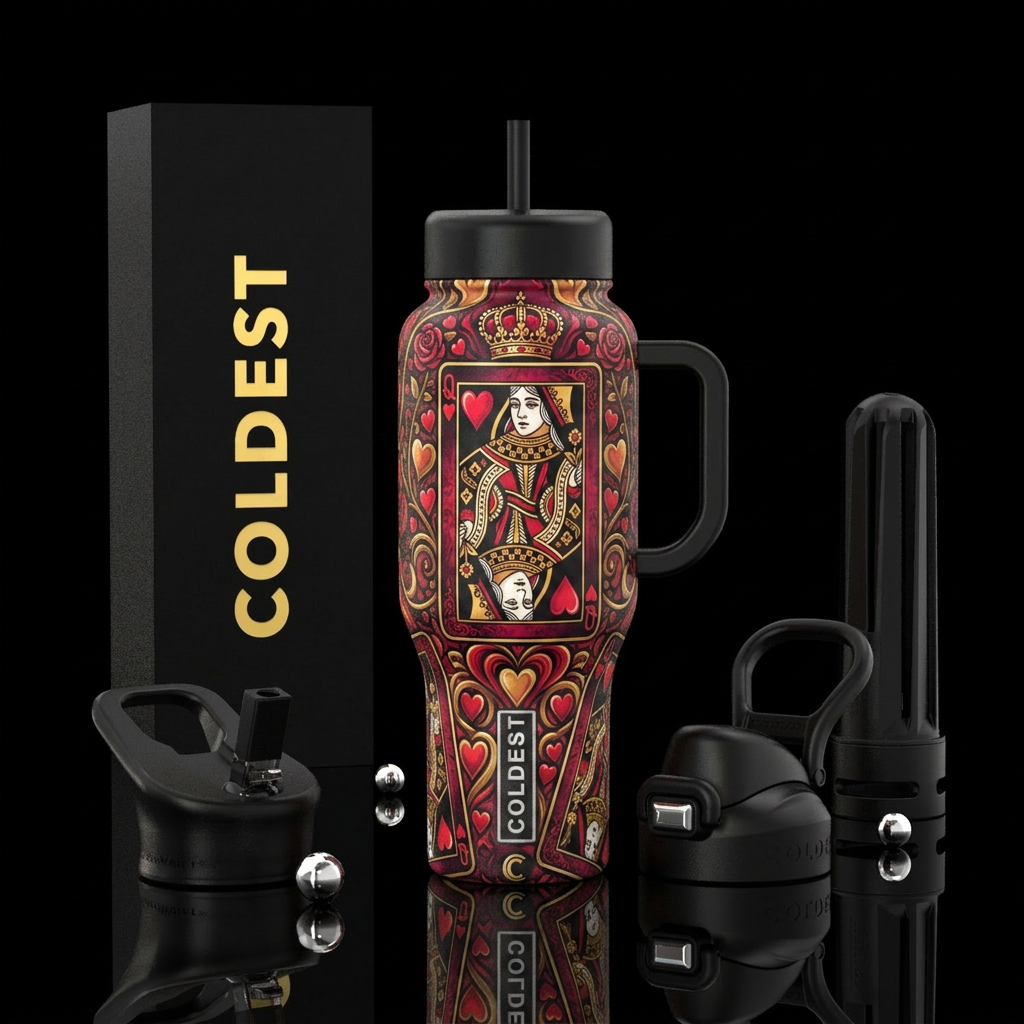 Queen of hearts water bottle design