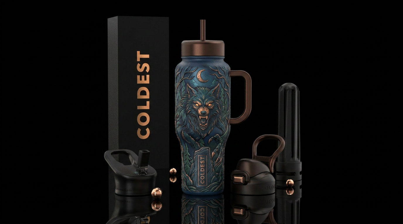 dark mood, mythical, werewolf water bottle design