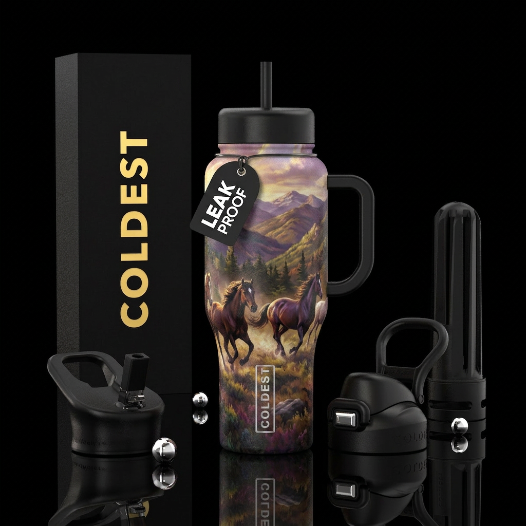 WILD horses mountains water bottle design