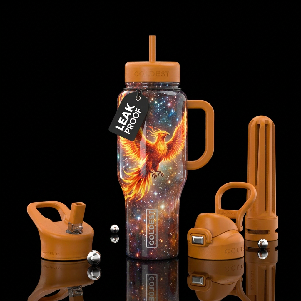 Sparkly skies fiery pheonix water bottle design