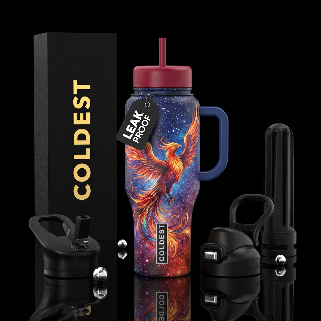 Sparkly skies fiery pheonix water bottle design