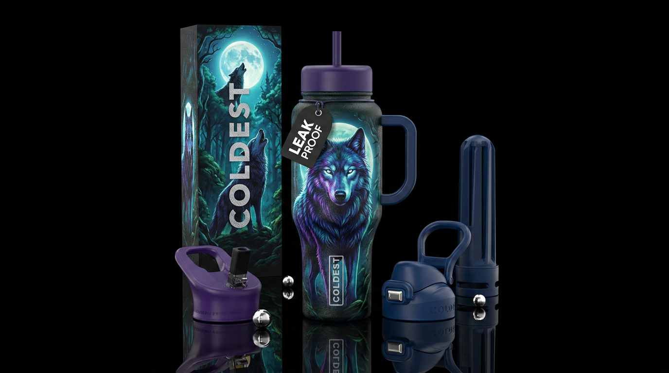 Moonlit direwolf water bottle design