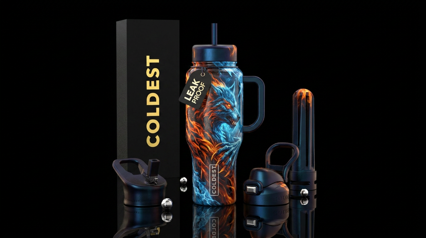 Fire and ice werewolf water bottle design