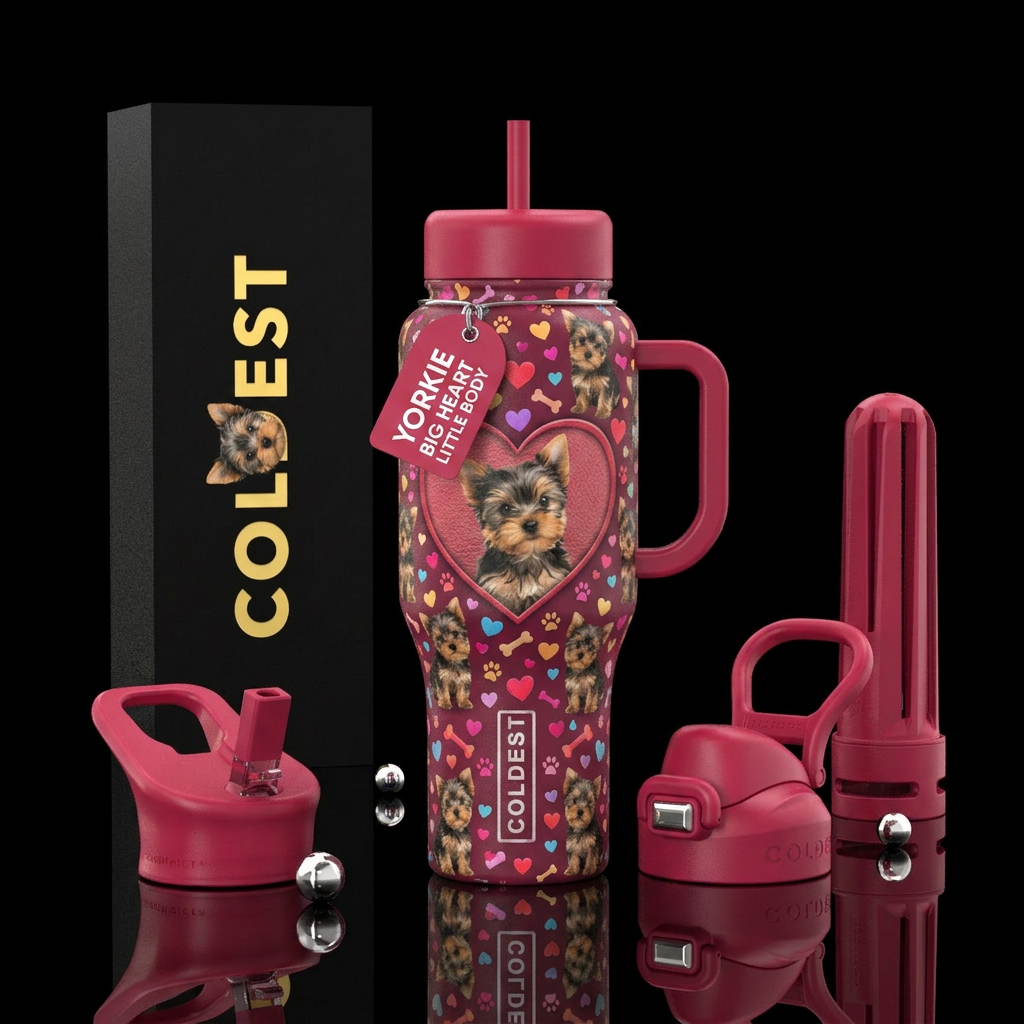 Yorkie  big heart little body water bottle design