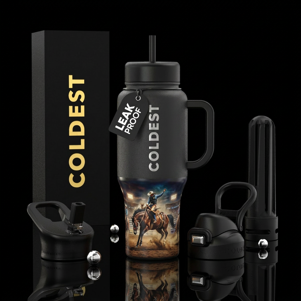 Bronc riding, rodeo water bottle design