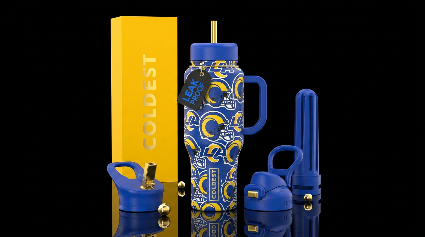 LA Rams football water bottle design