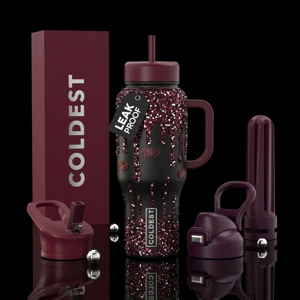 "Dr pepper"dripping sparkles water bottle design