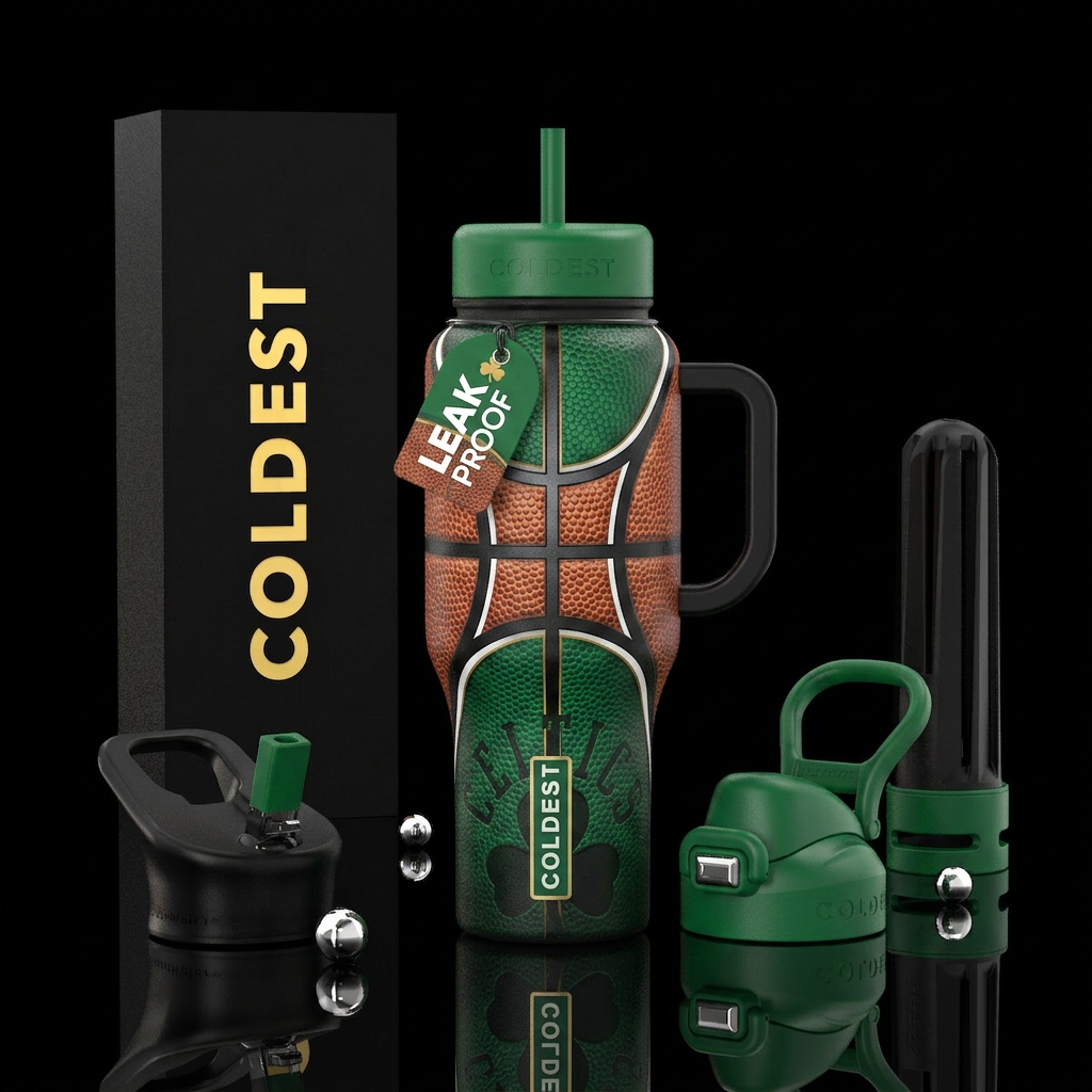 Celtics basketball water bottle design