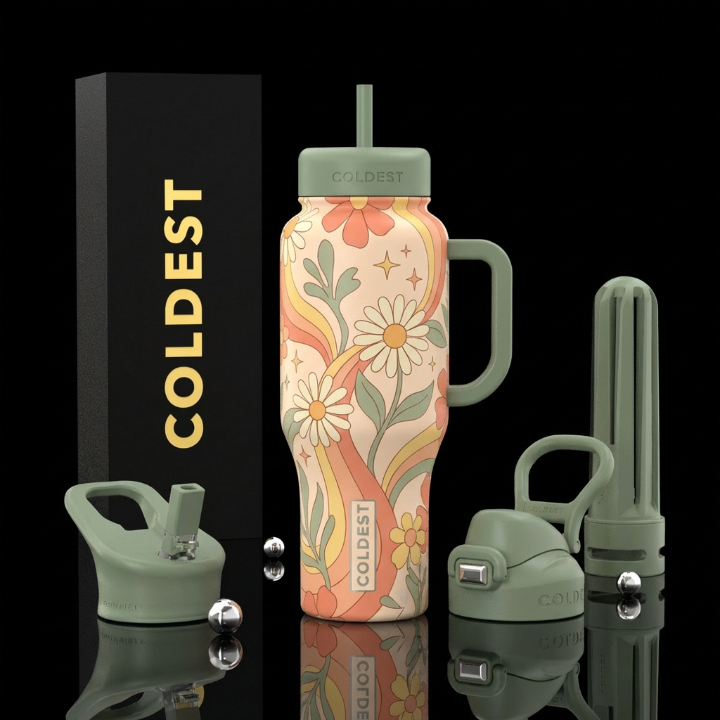 Back to the 70s: Flower Child water bottle design